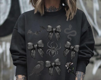 Pastel Goth Bat Sweatshirt, Dark Coquette Sweater, Creepy Cute Crewneck, Spooky Girly, Pink Halloween, Bat Shirt, Black Bow Sweatshirt