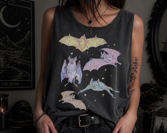 Pastel Goth Tank Top, Whimsigoth Bat Tee, Summerween Shirt