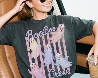 Pastel Halloween Nurse Shirt, Boo Boo Crew Shirt, Cute Ghost Tee, Comfort Colors