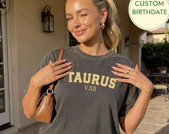 Personalized Taurus Gift, Comfort Colors Taurus Shirt with Customized Birth Date