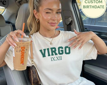 Personalized Virgo Gift, Comfort Colors Virgo Shirt with Customized Birth Date
