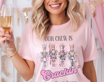 Pink Christmas Shirt, Custom Holiday Tee, Matching Coworker Crew or Friend Group Gift, Personalized Office Party T-Shirt