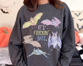 Pink Halloween Sweatshirt, Whimsigoth Sweater, Pastel Bats, Spooky Girly, Creepy Cute Crewneck, Pastel Goth Clothes, Halloween Bat Sweater