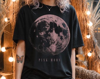 Pink Moon Comfort Colors Shirt, Indie Moon Graphic Tee
