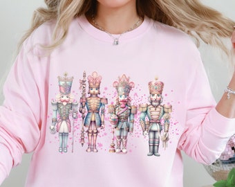 Pink Nutcracker Shirt, Long Sleeve Nutcracker Christmas Tshirt, Xmas Shirt for Women, Cute Holiday Tee, Comfort Colors, Pastel Christmas Tee