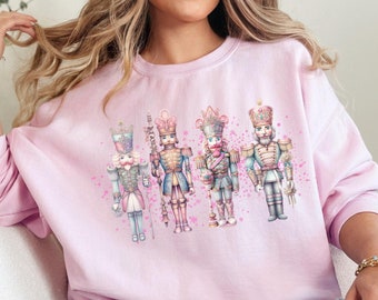 Pink Nutcracker Sweatshirt, Pink Christmas Sweater, Ballet Sweatshirt, Pastel Christmas Shirt, Womens Cute Xmas Crewneck, Festive Sweatshirt