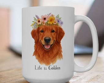 Red Golden Retriever Gift, Golden Mom Mug, Golden Retriever Art, Stay Golden Coffee Cup, Mahogany Retriever Gift, Floral Dog Mom Gift