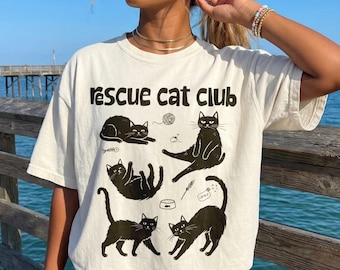 Rescue Cat Club T-Shirt, Cute Black Cat Lover Tee, Animal Rescue Mom Shirt, Pet Adoption Gift for Cat Dad, Crazy Cat Lady Apparel
