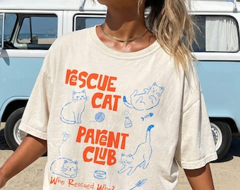 Rescue Cat Parent Club T-Shirt | Who Rescued Who Tee | Cute Cat Lover Gift | Pet Adoption Shirt for Cat Mom Dad