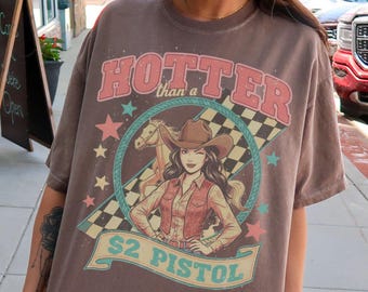 Retro Cowgirl Graphic Tee, Western Comfort Colors T-Shirt, Country Rodeo Top, Vintage Style Cowgirl Shirt