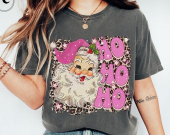 Retro Pink Santa Shirt, Comfort Colors, Pink Merry Christmas Tshirt, Ho Ho Ho T-shirt, Vintage Christmas Tee, Womens Pink Christmas Shirt