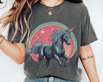 Retro Unicorn Shirt, Whimsigoth Tee, Vintage Magical Unicorn Tshirt, Fairycore, Dark Fantasy Art Tshirt, Unisex Comfort Colors, Dark Unicorn