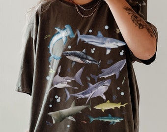 Shark Shirt, Retro Sea Life Shirt, Great White Shark Tshirt, Save the Ocean, Shark Apparel, Shark Lover Gift, Hammerhead, Beach Tee
