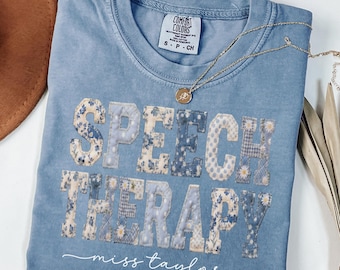 Speech Therapy Comfort Colors Shirt Floral Faux Patchwork Tshirt Communication Specialist Your Words Matter Tee Speech Language Pathologist