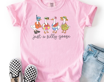 Summer Goose Youth Comfort Colors Shirt Silly Goose T-Shirt Last Day of School Summer T-Shirt Kids Funny Vacation Swimmer Cute Beach Duck