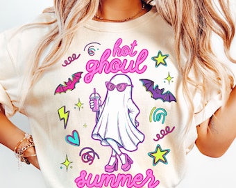 Summerween Comfort Colors® Shirt Girly 90s Halloween Ghost Tee Cute Pink Boo Outfit Spooky Season TShirt Trendy Hot Ghoul Summer T-Shirt