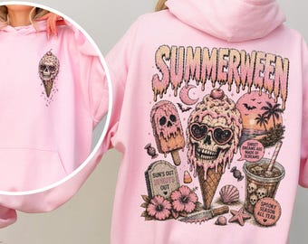 Summerween Hoodie, Goth Beach Halloween Spooky Summer Hoodie