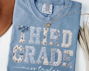 Third Grade Comfort Colors® Shirt 3rd Grade Dream Team Teacher Tee Custom School Name Matching Group T-Shirt Faux Patchwork Back to School