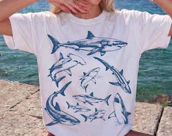 Vintage Shark Comfort Colors® Shirt Ocean Predator Graphic Tee Ocean Animal Marine Life Biology TShirt Retro Beach Life Shark Lover T-Shirt
