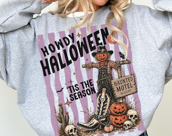 Western Halloween Sweatshirt Howdy Country Sweater Pumpkin Scarecrow Spooky Season Pullover Tis The Season Outfit Cute Fall Crewneck