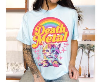 Whimsigoth Shirt, Pastel Goth Shirt, Cute Death Metal Tshirt, Mall Goth Tee, Creepy Cute Kitten Shirt, Metalhead Woman Gift, Soft Grunge Tee