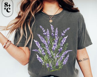 Wildflower Shirt, Boho Comfort Colors, Floral Tshirt, Botanical Shirts, Gift for Mom, Plant Lady T-shirt, Gardening Tee, Purple Floral Shirt