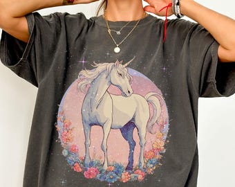 Womens Magical Unicorn Shirt, Retro Vintage Mythical Unicorn Tshirt, Comfort Colors, Fairycore, Dark Fantasy Creature Gift, Dreamcore Tee