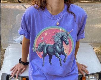 Womens Magical Unicorn Shirt, Vintage Style Mythical Unicorn Tshirt, Retro Comfort Colors, Fairycore, Dark Fantasy Creature Gift, Dreamcore