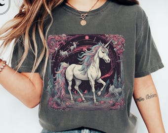 Womens Unicorn Shirt, Fairycore, Last Unicorn Shirt Adult, Mythical Beast Tshirt, Celestial Tee, Goth Fantasy Shirt, Whimsigoth Shirt