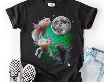 Youth Axolotl Comfort Colors® Shirt Funny Moon Howling Axolotl TShirt 90s Bootleg Funny Aquatic Salamander Lightning Tee Cute Amphibian