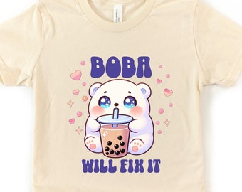 Youth Boba Shirt, Kids Boba Tea Tshirt, Cute Anime Boba Tee, Bubble Milk T-shirt, Girls Boba Gift, Boba Bear Shirt, Fun Boba Lover Gift